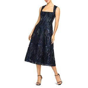 NWT Aidan Mattox Sequined Box Neck Fit & Flare Midi Dress